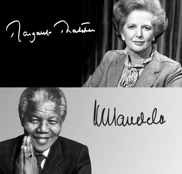 Firma Margaret Thatcher y Nelson Mandela